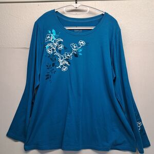 Denim & Co. Floral Print Long Sleeve Top Women's 1X